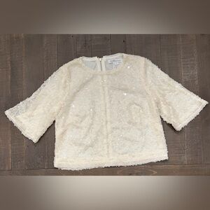 BCBGeneration Ivory Sparkling Sequin Elegant Party Top